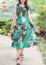 Load image into Gallery viewer, Unique sleeveless tie waist cotton quilting clothes Fashion Ideas green print long Dresses summer