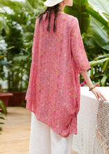 Load image into Gallery viewer, Unique v neck asymmetric linen Long Shirts Work pink print Dresses summer