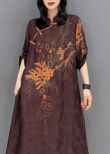 Load image into Gallery viewer, Vintage Brown Stand Collar Print Button Shirts And Wide Leg Pants Two Pieces Set Spring