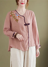 Load image into Gallery viewer, Vintage Pink Embroideried Asymmetrical Design Patchwork Top Long Sleeve
