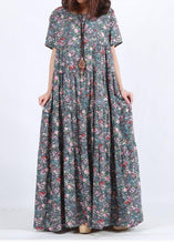 Load image into Gallery viewer, Vivid Blue Print Clothes O Neck Patchwork Maxi Summer Dress