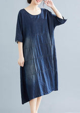 Load image into Gallery viewer, Vivid denim blue cotton quilting dresses Boho Fabrics o neck Kaftan summer Dresses