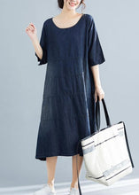 Load image into Gallery viewer, Vivid denim blue cotton quilting dresses Boho Fabrics o neck Kaftan summer Dresses