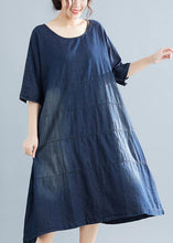 Load image into Gallery viewer, Vivid denim blue cotton quilting dresses Boho Fabrics o neck Kaftan summer Dresses