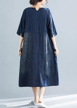 Load image into Gallery viewer, Vivid denim blue cotton quilting dresses Boho Fabrics o neck Kaftan summer Dresses