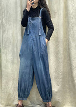 Load image into Gallery viewer, Vogue Denim Blue Striped Patchwork Button Beam Jumpsuit Spring