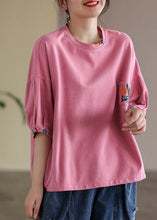 Load image into Gallery viewer, Vogue Pink O-Neck Embroideried T Shirt Half Sleeve