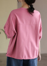 Load image into Gallery viewer, Vogue Pink O-Neck Embroideried T Shirt Half Sleeve