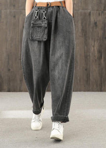 Washed denim black autumn casual trousers loose harem pants