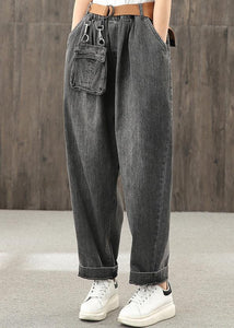 Washed denim black autumn casual trousers loose harem pants