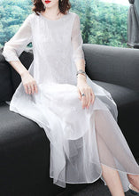 Load image into Gallery viewer, White Chiffon Long Dress Embroideried Asymmetrical Design Summer