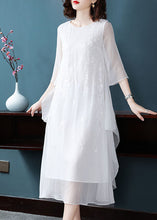 Load image into Gallery viewer, White Chiffon Long Dress Embroideried Asymmetrical Design Summer