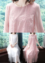 Load image into Gallery viewer, White Chiffon Long Dress Embroideried Asymmetrical Design Summer