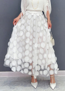 White Dot Patchwork High Waist Tulle Maxi Skirts