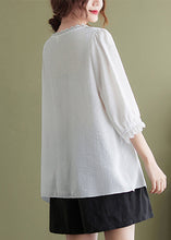 Load image into Gallery viewer, White Patchwork Cotton Shirt Tops Oversized Cinched Half Sleeve