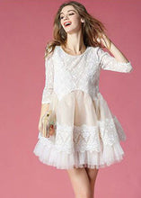 Load image into Gallery viewer, White Patchwork Lace Organza Day Dress O-Neck Exra Large Hem Summer