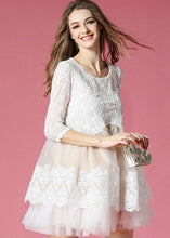 Load image into Gallery viewer, White Patchwork Lace Organza Day Dress O-Neck Exra Large Hem Summer