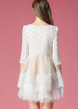 Load image into Gallery viewer, White Patchwork Lace Organza Day Dress O-Neck Exra Large Hem Summer