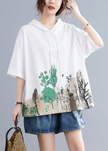 Load image into Gallery viewer, White Print Cotton Sweatshirts Top Hooded Oversized Summer