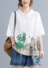 Load image into Gallery viewer, White Print Cotton Sweatshirts Top Hooded Oversized Summer