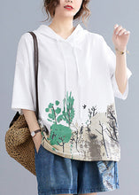 Load image into Gallery viewer, White Print Cotton Sweatshirts Top Hooded Oversized Summer