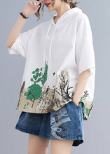 Load image into Gallery viewer, White Print Cotton Sweatshirts Top Hooded Oversized Summer