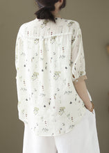 Load image into Gallery viewer, White Print Patchwork Linen Blouses Peter Pan Collar Summer