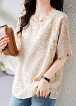 Load image into Gallery viewer, Women Beige O Neck Embroideried Patchwork Chiffon Shirts Summer