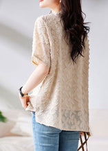 Load image into Gallery viewer, Women Beige O Neck Embroideried Patchwork Chiffon Shirts Summer