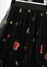 Load image into Gallery viewer, Women Black Hearts Embroideried Floral Sequins Tulle Long Skirt Spring