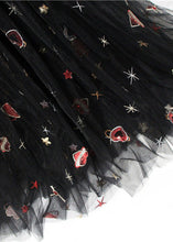 Load image into Gallery viewer, Women Black Hearts Embroideried Floral Sequins Tulle Long Skirt Spring