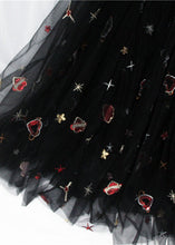 Load image into Gallery viewer, Women Black Hearts Embroideried Floral Sequins Tulle Long Skirt Spring