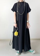 Load image into Gallery viewer, Women Black Hign Neck Patchwork Cotton Ankle Dress Batwing Sleeve