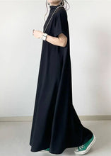 Load image into Gallery viewer, Women Black Hign Neck Patchwork Cotton Ankle Dress Batwing Sleeve