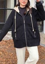 Load image into Gallery viewer, Women Black Hooded Zippered Patchwork Teddy Faux Fur Coat Fall