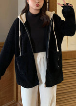 Load image into Gallery viewer, Women Black Hooded Zippered Patchwork Teddy Faux Fur Coat Fall