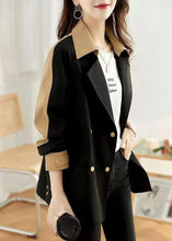 Load image into Gallery viewer, Women Black Peter Pan Collar Button Patchwork Cotton Coat Fall