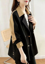 Load image into Gallery viewer, Women Black Peter Pan Collar Button Patchwork Cotton Coat Fall