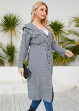 Load image into Gallery viewer, Women Black Plaid Cinched Button Maxi Hooded Coat Fall