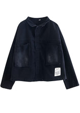 Load image into Gallery viewer, Women Black Pockets zippered drawstring Fall Denim Long sleeve Coat