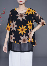 Load image into Gallery viewer, Women Black Print Patchwork Chiffon Fake Two Piece Shirt Tops Summer