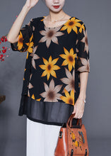 Load image into Gallery viewer, Women Black Print Patchwork Chiffon Fake Two Piece Shirt Tops Summer