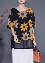 Load image into Gallery viewer, Women Black Print Patchwork Chiffon Fake Two Piece Shirt Tops Summer