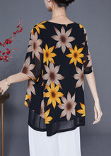 Load image into Gallery viewer, Women Black Print Patchwork Chiffon Fake Two Piece Shirt Tops Summer