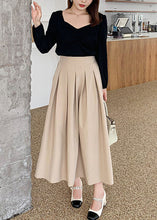 Load image into Gallery viewer, Women Black V Neck Tops And Khaki Pleated Skirt Cotton Two Pieces Set Fall