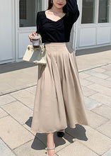 Load image into Gallery viewer, Women Black V Neck Tops And Khaki Pleated Skirt Cotton Two Pieces Set Fall