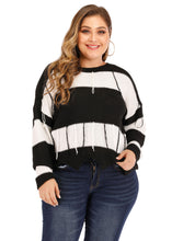 Load image into Gallery viewer, Women Black White Striped Backless Tassel Knit Pullover Long Sleeve