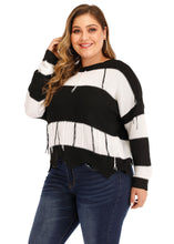 Load image into Gallery viewer, Women Black White Striped Backless Tassel Knit Pullover Long Sleeve