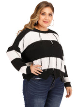 Load image into Gallery viewer, Women Black White Striped Backless Tassel Knit Pullover Long Sleeve