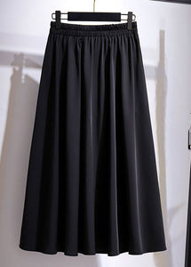 Women Black Wrinkled Elastic Waist Patchwork Cotton A Iine Skirts Fall